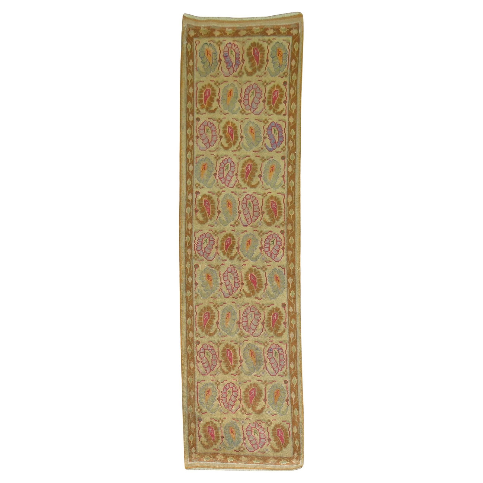 Zabihi Collection Turkish Hand-Knotted Paisley Runner 21 x 70 in: Zabihi Collection Turkish Hand-Knotted Paisley Runner 21 x 70 in Discover this unique small Turkish runner from the Zabihi Collection, featuring a vibrant paisley motif with predominant lavender and h