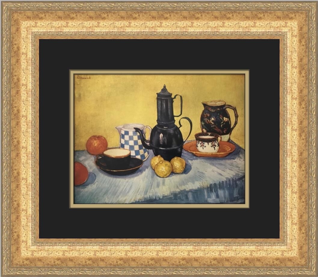 Vincent Van Gogh Still Life with Coffee-Pot Custom Framed Print 17x19: Vincent Van Gogh Still Life with Coffee-Pot Custom Framed Print 17x19 This exquisite custom framed print features Vincent Van Gogh's iconic 'Still Life with Coffee-Pot', a beautiful representation of 