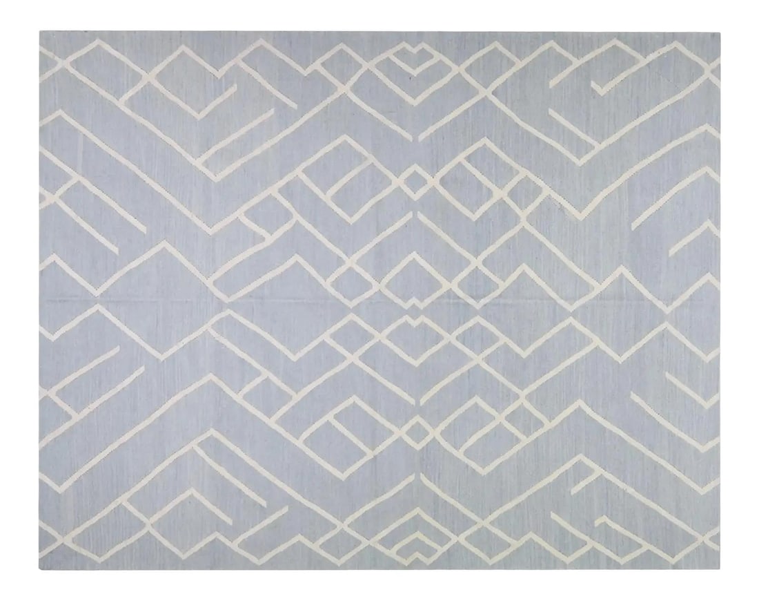 Moroccan Wool Kilim Rug in Natural Blue Tones 6'9 x 8'8 Handwoven: Moroccan Wool Kilim Rug in Natural Blue Tones 6'9 x 8'8 Handwoven This vintage Moroccan kilim is hand woven using organic wool and features natural colors with a fine weave. The piece showcases a blue