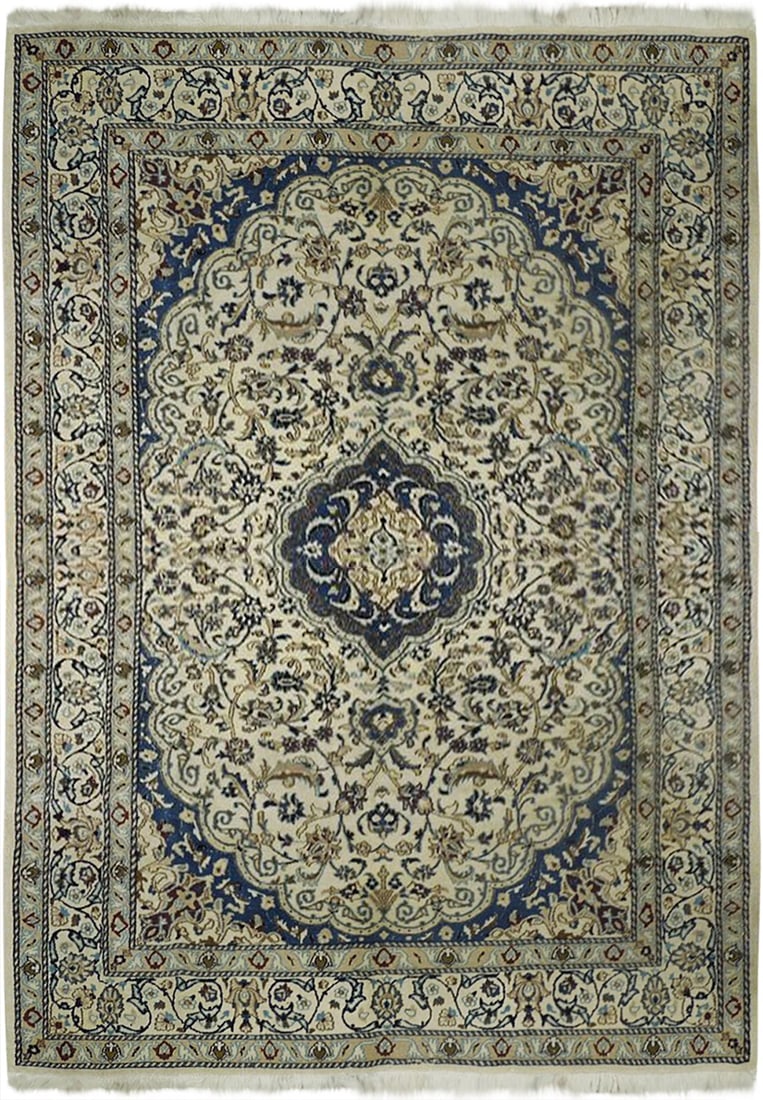 6'4" x 9'9" Handcrafted Dark Beige Persian Nain Rug: 6'4" x 9'9" Handcrafted Dark Beige Persian Nain Rug Free continental US Shipping Enhance your living space with the exquisite 6.4 x 9.9 Dark Beige Semi-Antique Persian Nain Rug, meticulously handwoven