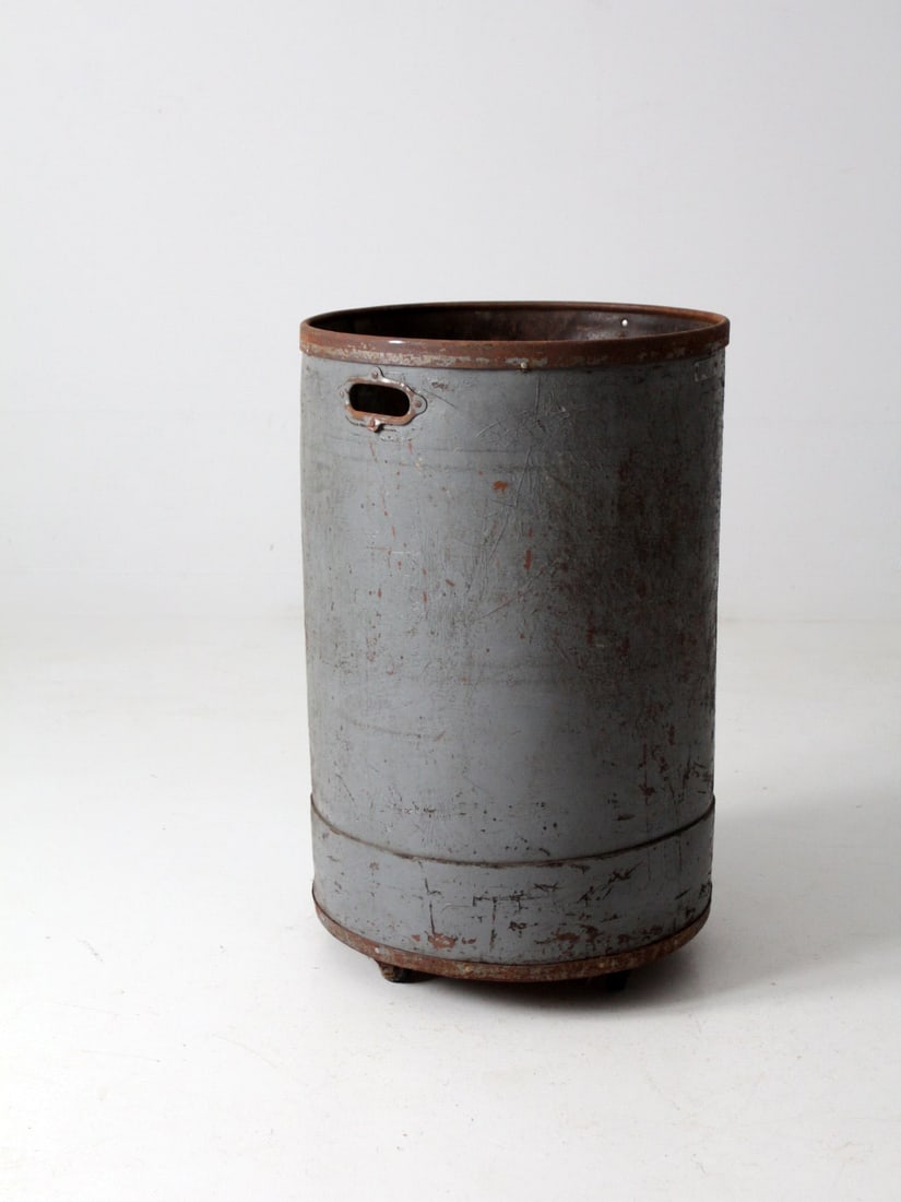 Vintage Industrial Storage Can with Casters Gray Metal Base (1 of 16)