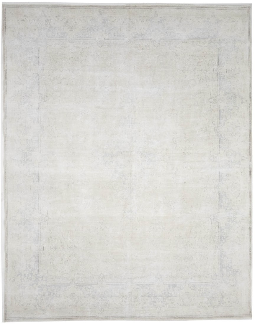 Hand-Knotted Wool Vintage Floral Area Rug 9'10 x 12'9 Distressed Antique Style: Hand-Knotted Wool Vintage Floral Area Rug 9'10 x 12'9 Distressed Antique Style This handmade antique Oriental rug features a vintage distressed look with a floral design in muted tones of beige, gray,