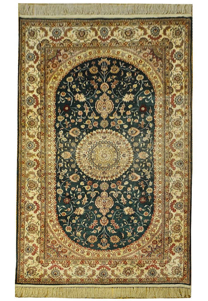 3' x 5' Tabriz Pattern Handmade Silk Area Rug Blue: 3' x 5' Tabriz Pattern Handmade Silk Area Rug Blue Free continental US Shipping Discover the elegance of our 3' x 5' Handmade Silk Rug in Blue, a perfect blend of luxury and artistry. This exquisite a