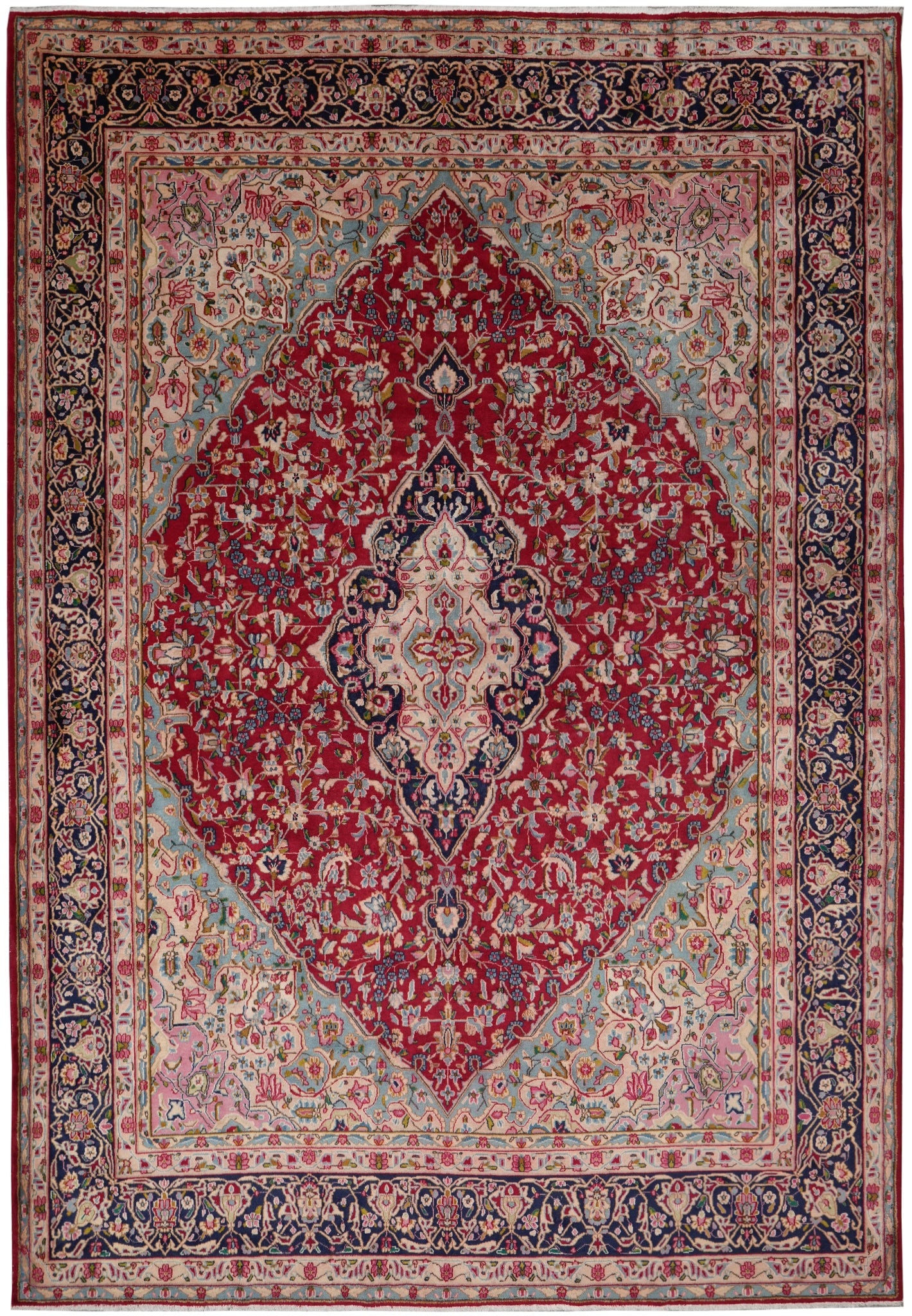 Authentic Persian Kerman Floral Medallion Rug 9.9 x 13.3 1970s: Authentic Persian Kerman Floral Medallion Rug 9.9 x 13.3 1970s Free continental US Shipping Authentic Persian Kerman floral rug from the 1970s, hand-knotted in Iran with a wool pile and cotton foundat
