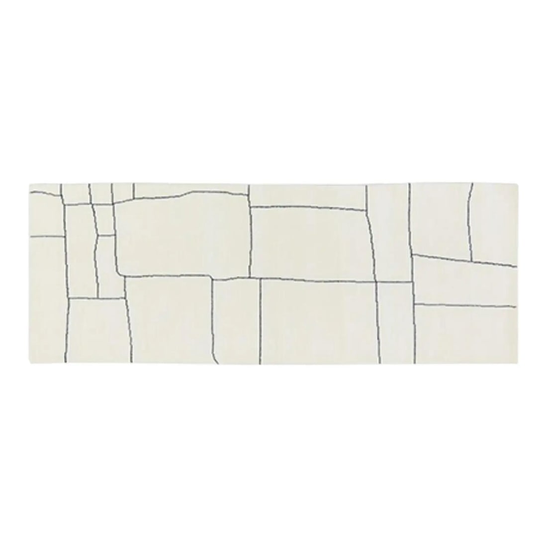 Geometric Moroccan Wool Runner Rug 2'7X7': Geometric Moroccan Wool Runner Rug 2'7X7' This Moroccan hand-knotted wool runner rug features a striking geometric design in a white color palette. Crafted from quality wool, the rug offers both durab
