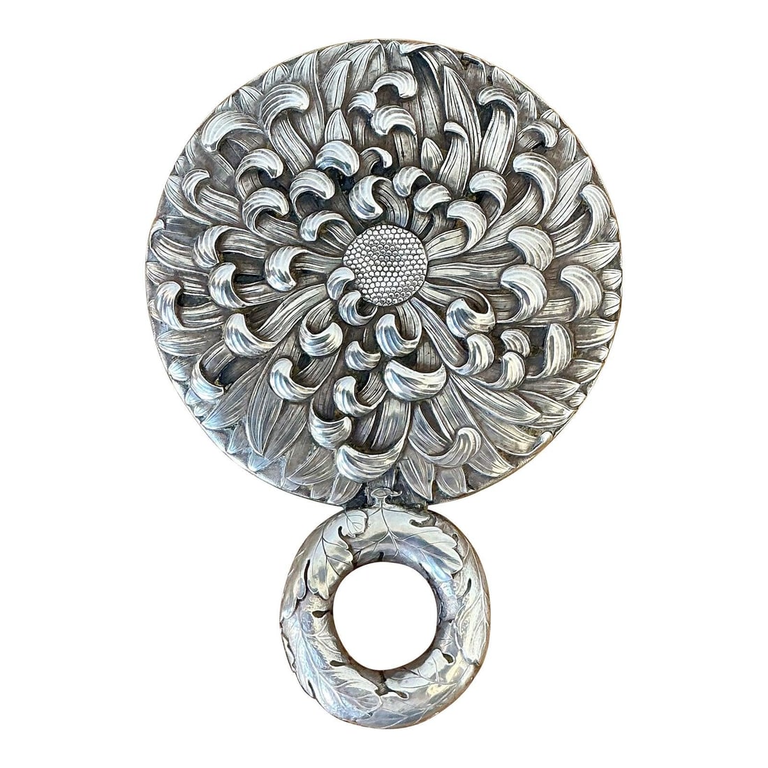 Meiji Period Sterling Silver Chrysanthemum Hand Mirror (1 of 10)