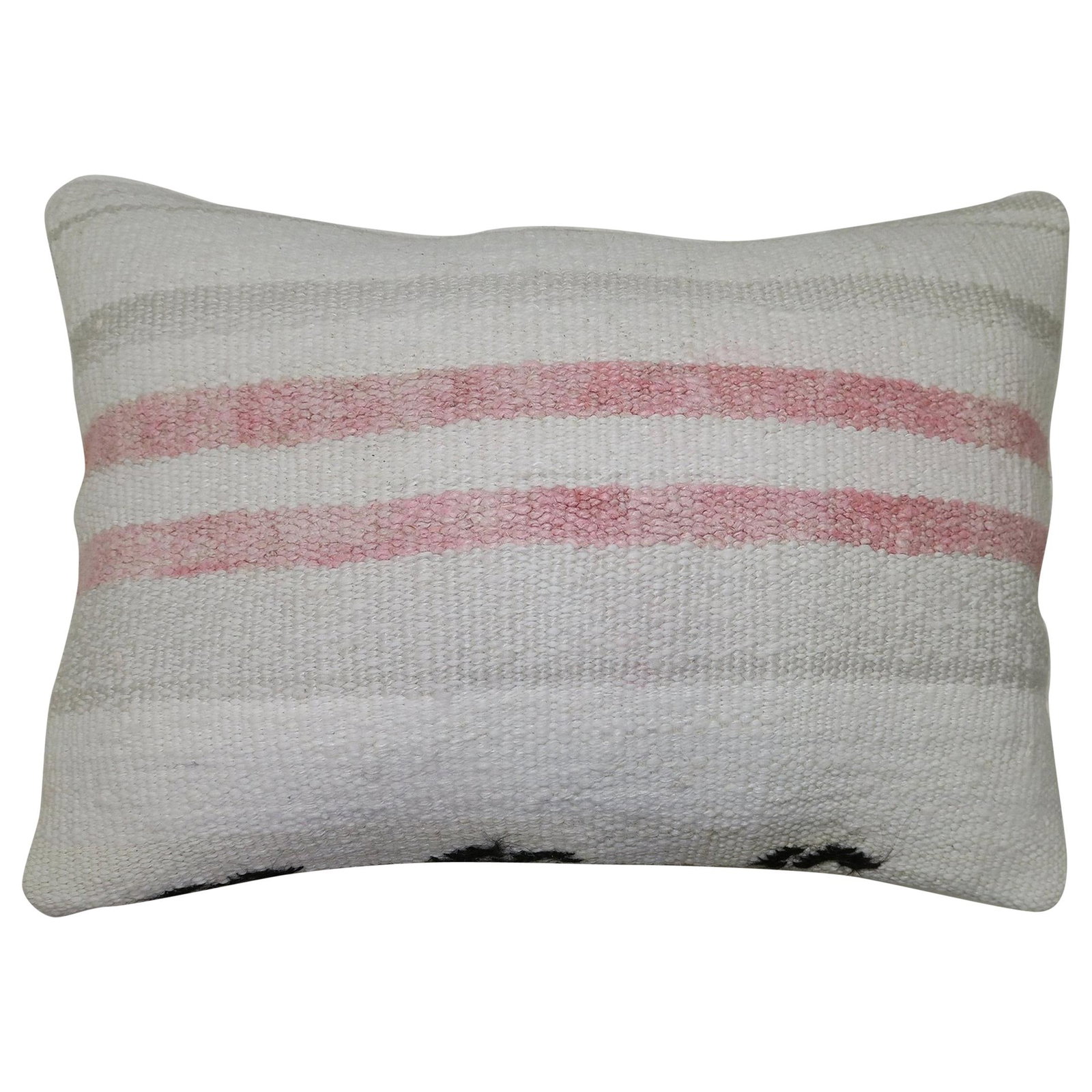 Vintage Turkish Kilim Lumbar Pillow 16 x 23 Striped Cotton Wool: Vintage Turkish Kilim Lumbar Pillow 16 x 23 Striped Cotton Wool Enhance your living space with this stylish White Blush Gray Striped Vintage Turkish Kilim Lumbar Pillow. Crafted from a blend of cotton