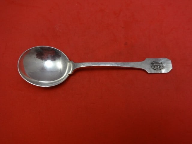 Shreve Norman Hammered Sterling Silver Bouillon Spoon Monogrammed O: Shreve Norman Hammered Sterling Silver Bouillon Spoon Monogrammed O This exquisite bouillon soup spoon features the elegant Norman Hammered pattern by Shreve, crafted from high-quality sterling silver