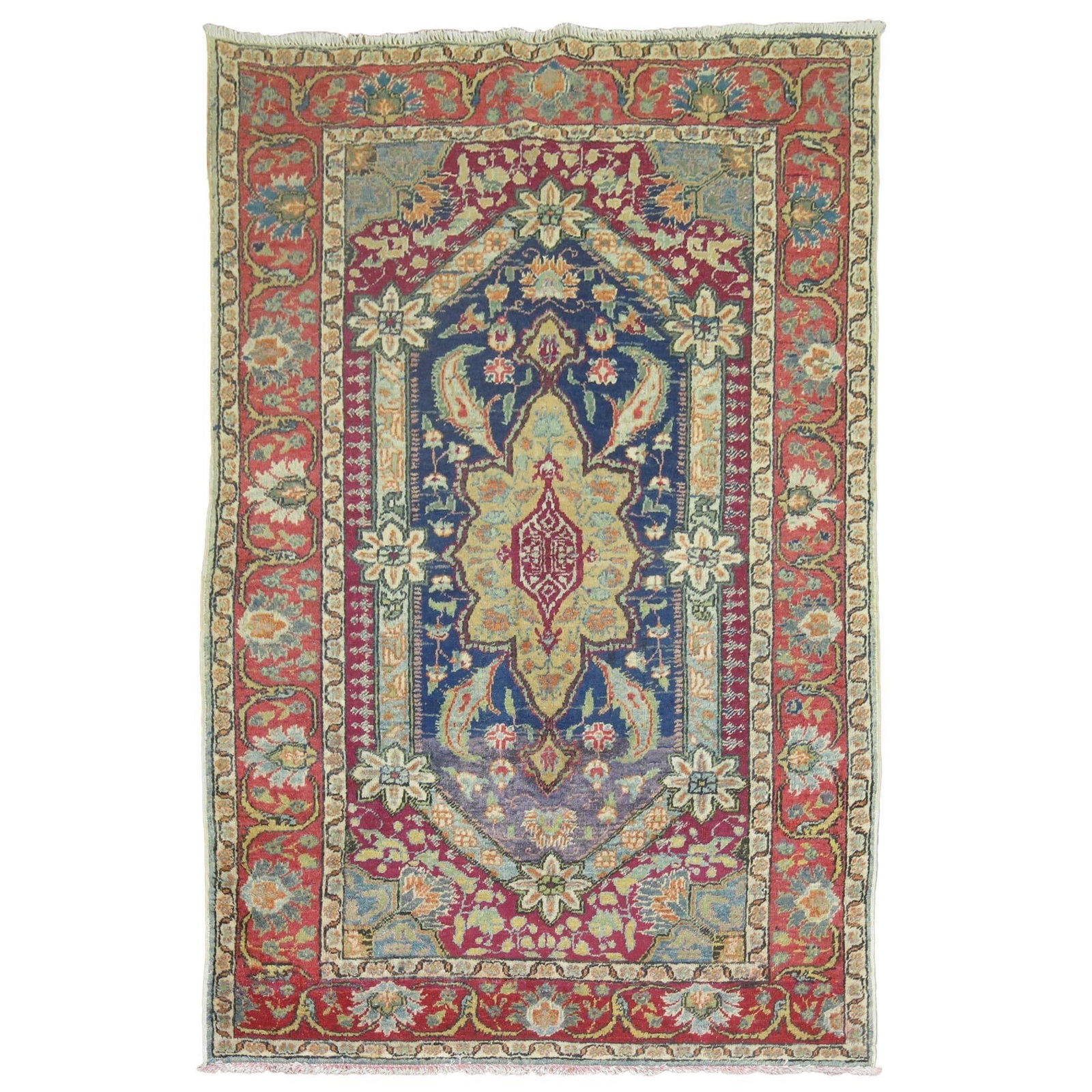 52 in x 76 in Vintage Wool Kula Rug Turkey c 1930: 52 in x 76 in Vintage Wool Kula Rug Turkey c 1930 A vintage Turkish Kula carpet in the Tabriz style, made of wool and originating from Turkey. It dates to circa 1930 and features predominant accents i