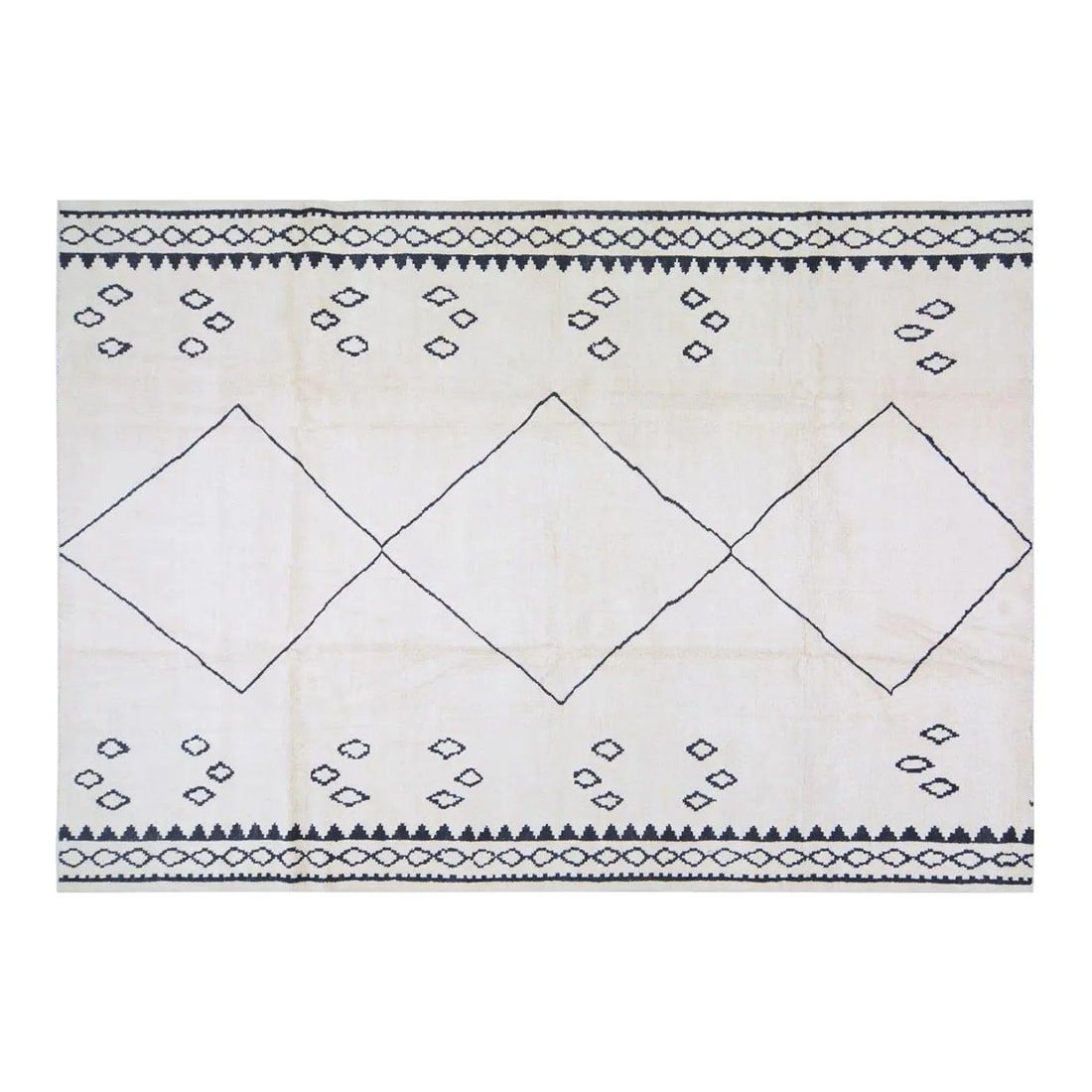 Azilal Wool Rug With Abstract Pattern 10'1 x 14'4 Moroccan Hand Knotted: Azilal Wool Rug With Abstract Pattern 10'1 x 14'4 Moroccan Hand Knotted This Moroccan Azilal rug features a hand-knotted wool construction and an abstract design. The rug is presented in a white color