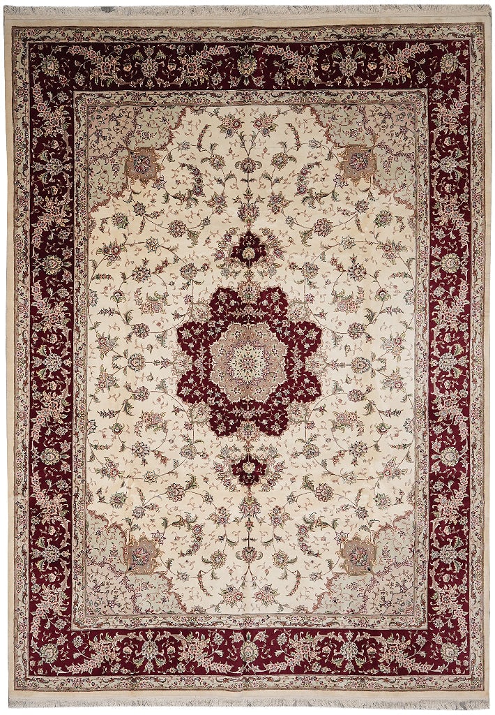 9 x 12 Handmade Tabriz Rug Wool and Silk Persian Design: 9 x 12 Handmade Tabriz Rug Wool and Silk Persian Design Free continental US Shipping This 9 x 12 handmade Tabriz rug is expertly hand-knotted in Tabriz, Iran, using a blend of fine wool and silk. The 