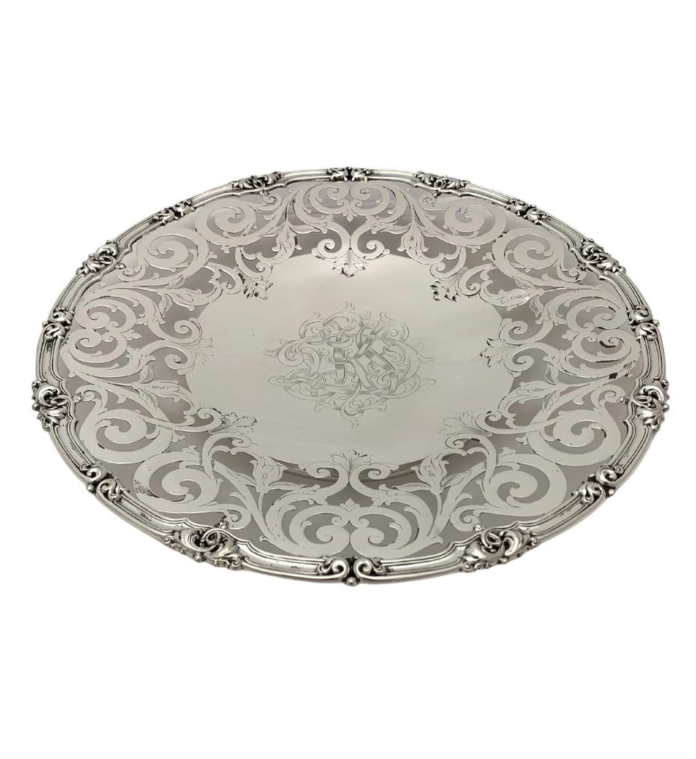 Handmade Antique Sterling Silver Dish with Fluted Swirl Cutouts and Monogram (1 of 3)