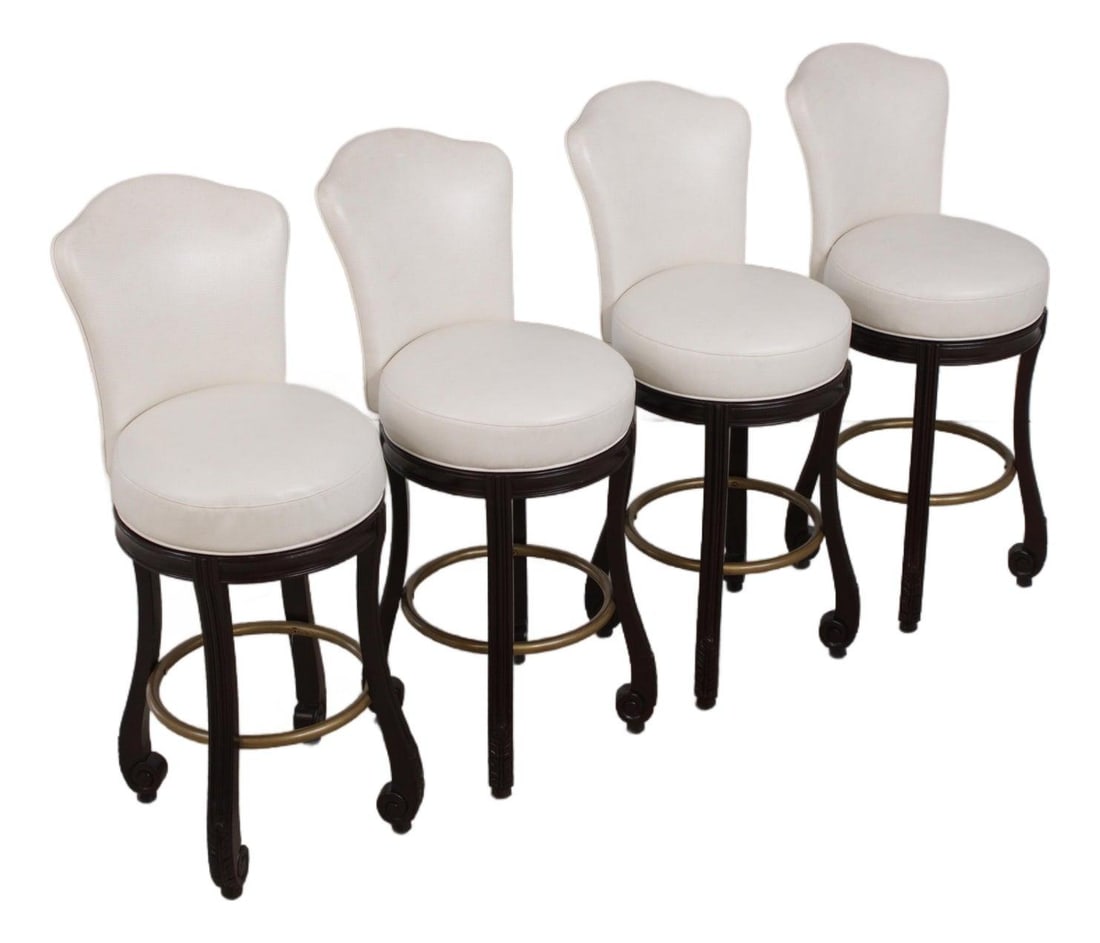 4 Piece White Leather Swivel Bar Stools Set of 4 (1 of 10)
