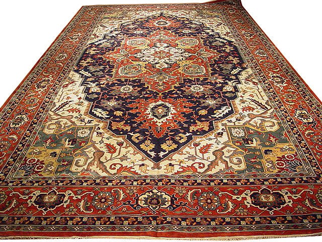 14 x 24 Handmade Searpi Wool Rug India Persian Design: 14 x 24 Handmade Searpi Wool Rug India Persian Design Free continental US Shipping This 14 x 24 foot Searpi rug is a hand-knotted wool carpet meticulously crafted in India, inspired by the distinguish