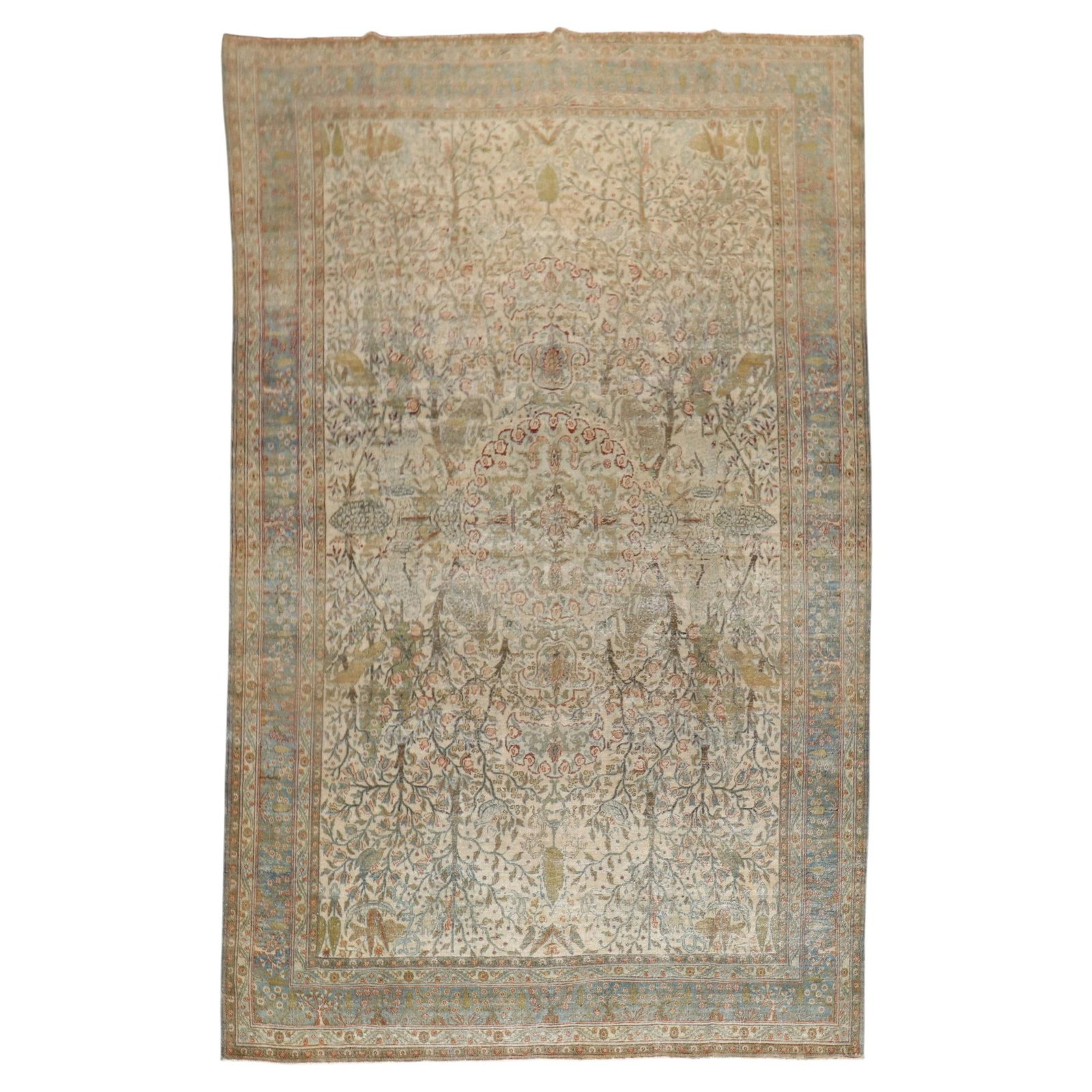 6' 3" x 10' 5" Hand-Woven Wool Kirman Animal Motif Rug: 6' 3" x 10' 5" Hand-Woven Wool Kirman Animal Motif Rug Late 19th century pictorial animal motif rug with an all-over distressed design in the Kirman style. It is hand-woven from wool and originates fr