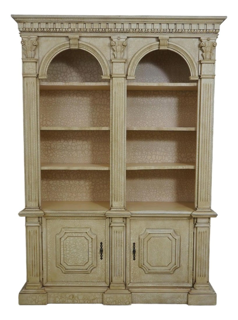 White Wood Bookcase with Crackle Paint and Double Arch Top (1 of 10)