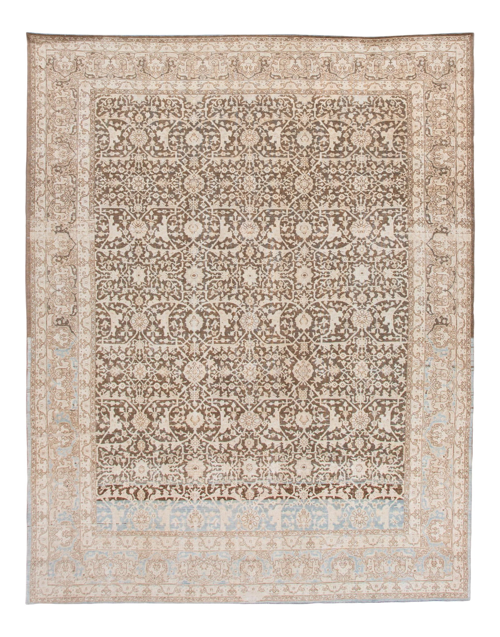 Antique Malayer Hand-Knotted Wool Rug Brown Beige Floral Design 10'4 x 13'1: Antique Malayer Hand-Knotted Wool Rug Brown Beige Floral Design 10'4 x 13'1 Discover the exquisite craftsmanship of this antique Malayer handmade wool rug. Featuring a rich brown field, this piece is 