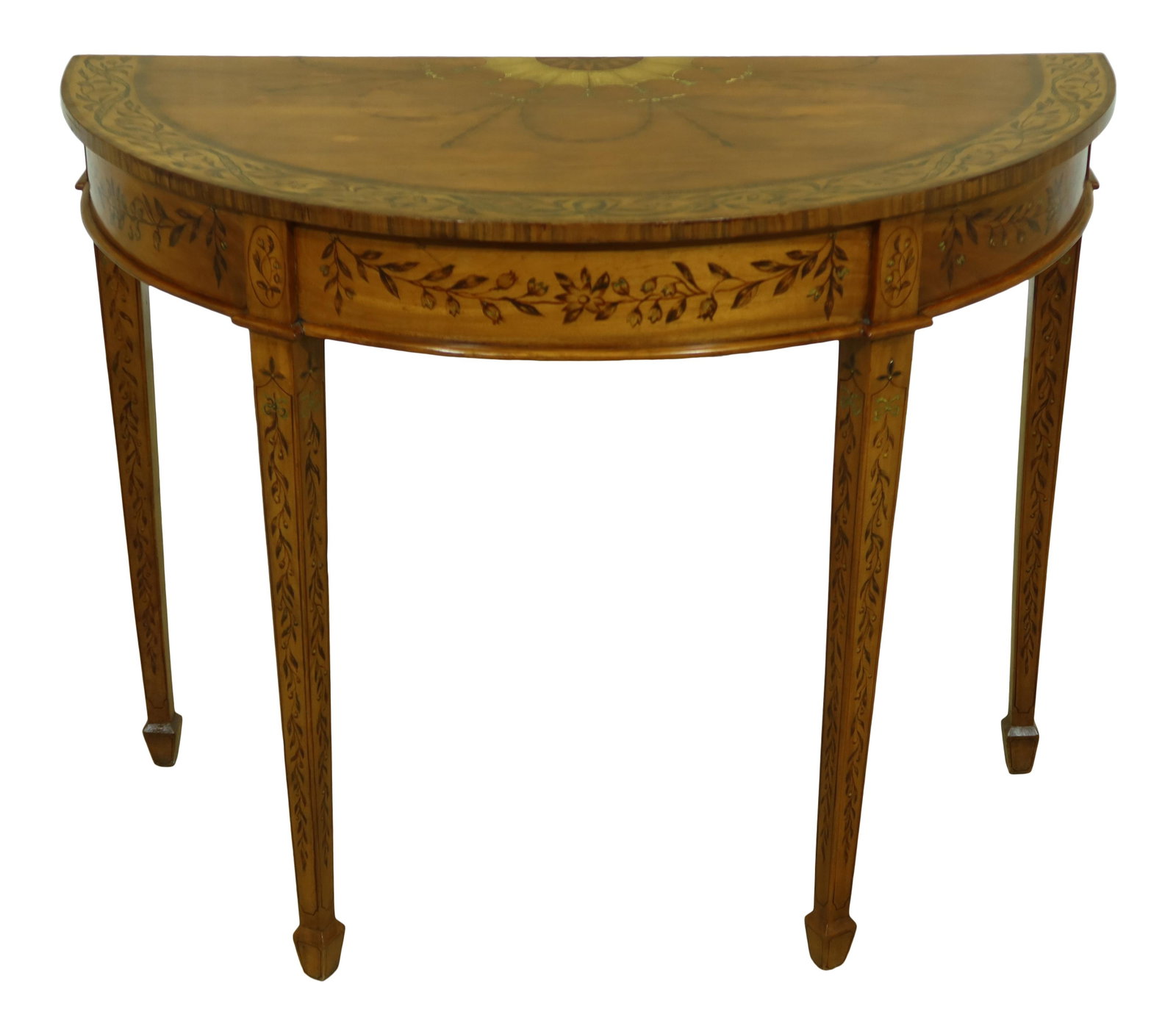 Vintage Adam Style Satinwood Console Table with Hand-Painted Details (1 of 10)