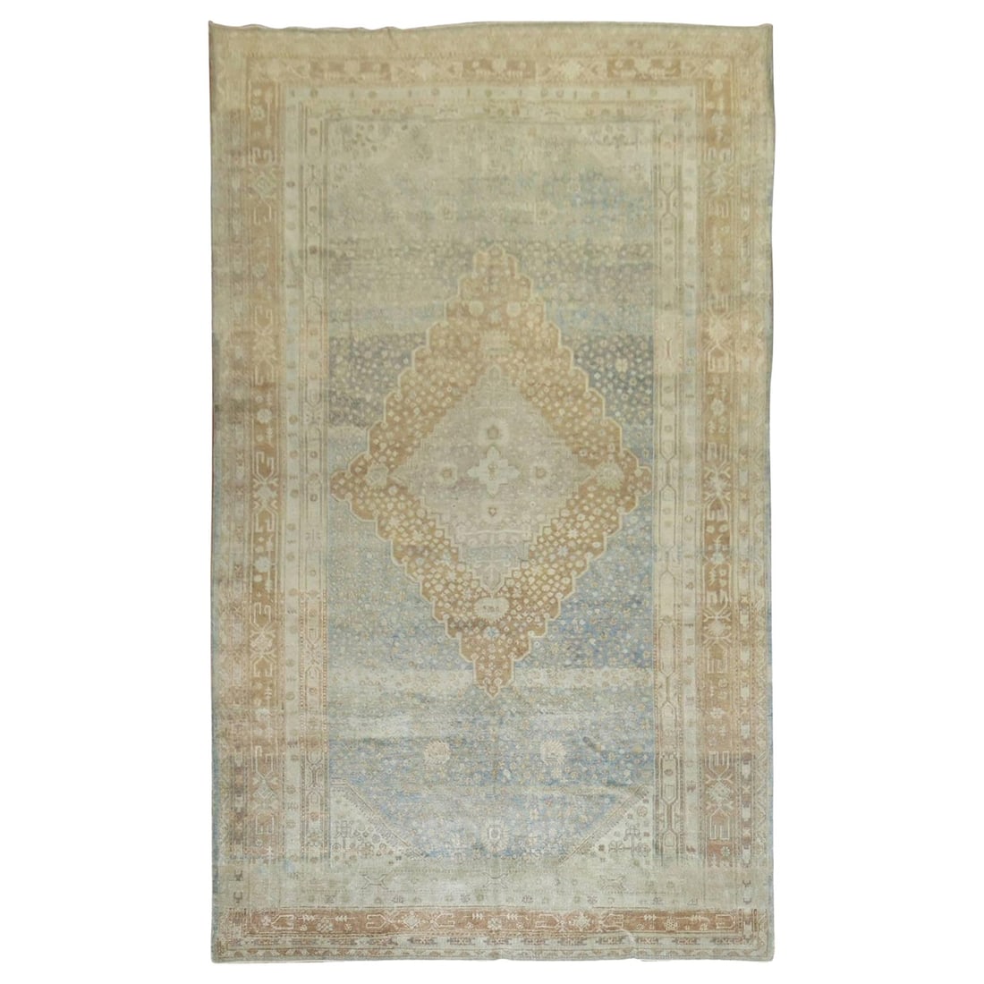 Georgian Antique Khotan Wool Gallery Rug 84 x 161 in 1920: Georgian Antique Khotan Wool Gallery Rug 84 x 161 in 1920 Discover this stunning Blue Caramel Antique Khotan Gallery Rug, a beautiful addition to your home decor. This geometric rug features a soft bl