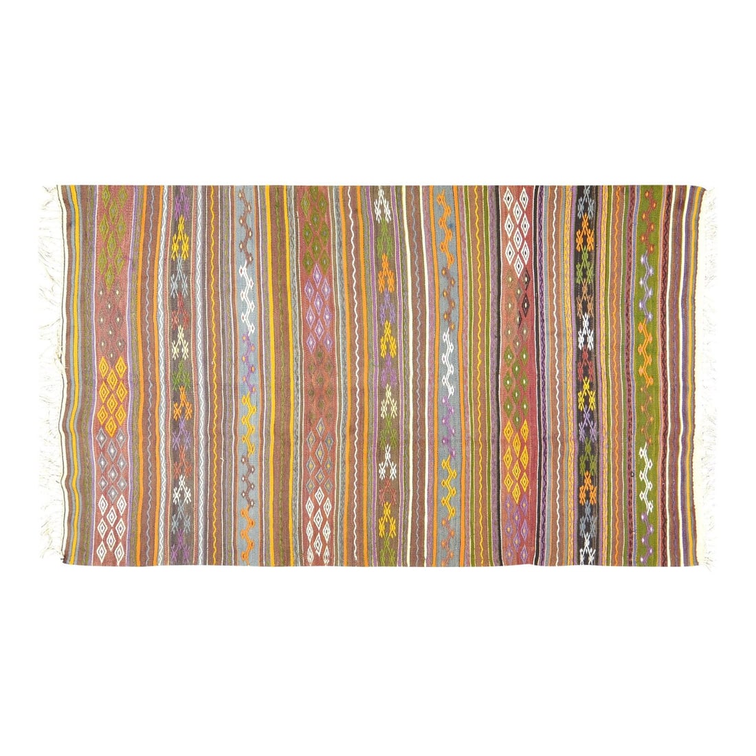 Turkish Hand Knotted Wool Area Rug 5'5x9'2: Turkish Hand Knotted Wool Area Rug 5'5x9'2 This vintage Turkish hand-knotted wool rug is crafted using traditional flatweaving techniques, blending timeless artistry with a modern design sensibility. 