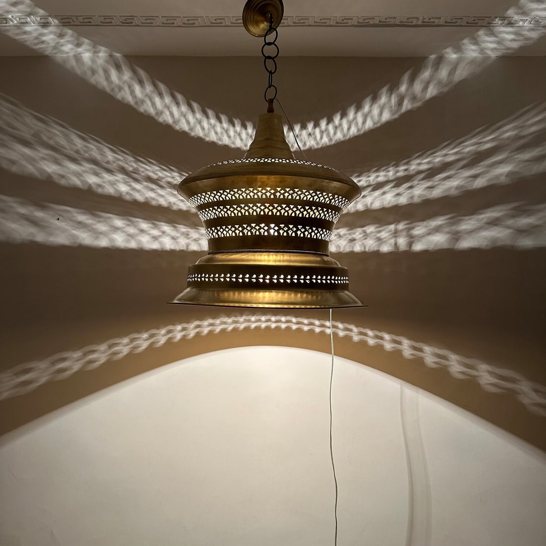 Moroccan brass pendant lamp handmade with chain and canopy (1 of 8)