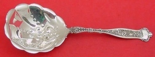 Whiting Dresden Sterling Silver Berry Spoon 7 3/4 Fancy Ruffled Edge: Whiting Dresden Sterling Silver Berry Spoon 7 3/4 Fancy Ruffled Edge Introduce elegance to your dining experience with this exquisite small serving spoon from the Dresden pattern by Whiting. Crafted f