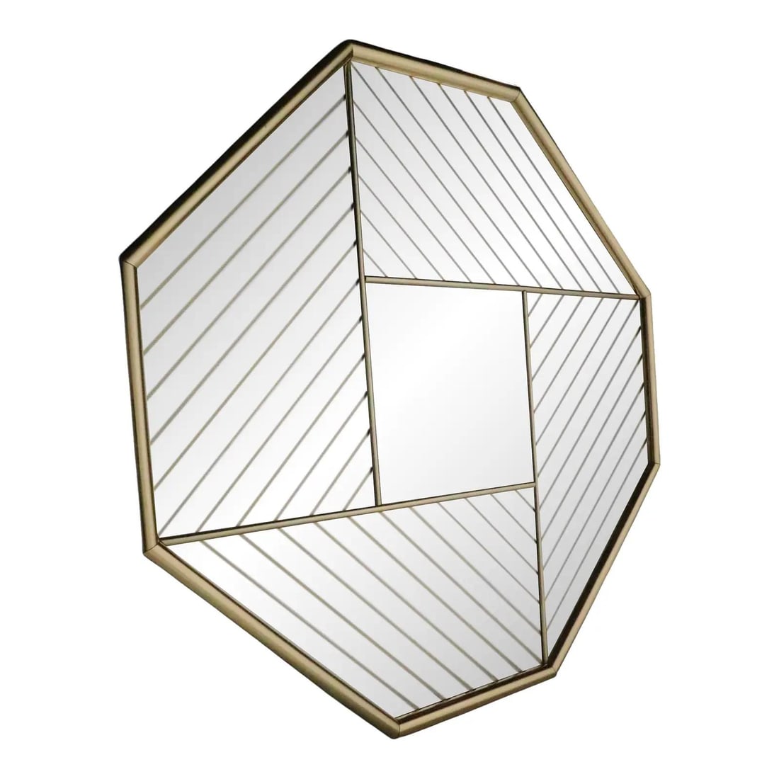 Hollywood Regency Brass Tone Octagon Mirror With Geometric Panel Design 36 Inch (1 of 6)