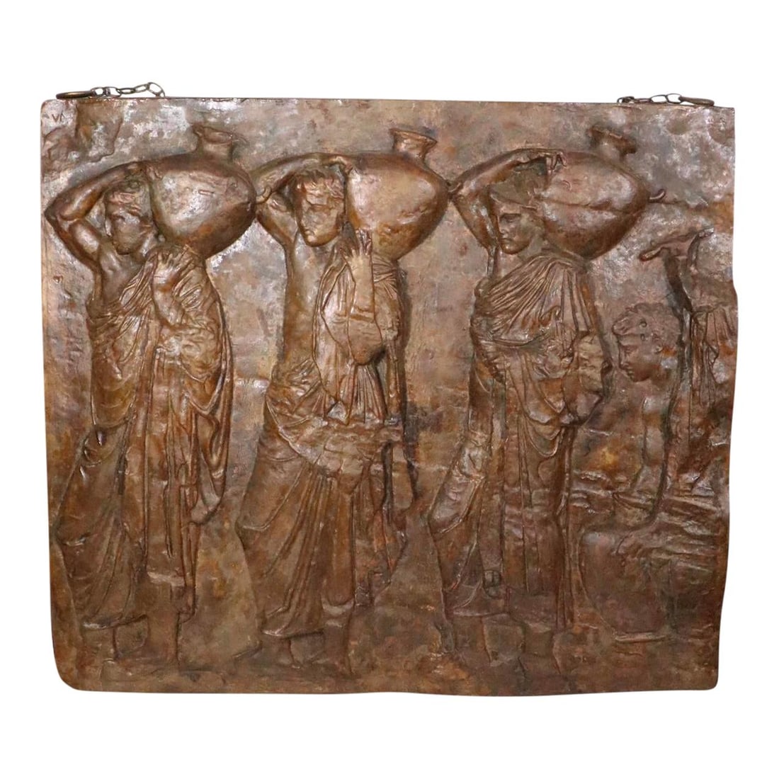 Vintage Parthenon Frieze Replica Cast Plaster Fiberglass 43.5 x 48.25: Vintage Parthenon Frieze Replica Cast Plaster Fiberglass 43.5 x 48.25 This striking decorative piece is a large cast replica frieze segment from the Parthenon, showcasing male figures engaged in the a