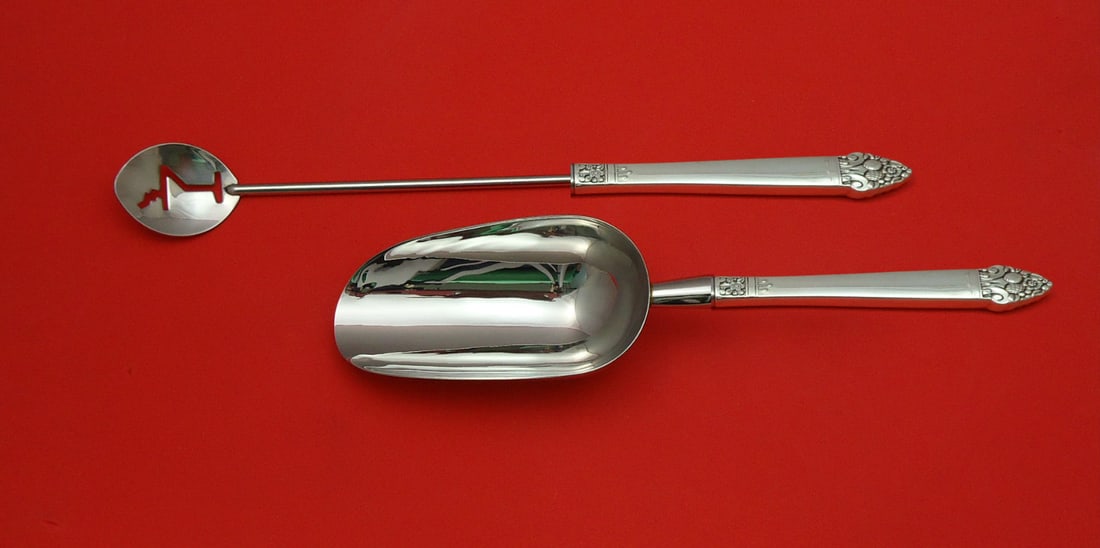 Oneida King Cedric Sterling Silver Bar Set 2pc Custom Made: Oneida King Cedric Sterling Silver Bar Set 2pc Custom Made This exquisite 2-piece bar set, crafted by Oneida, features a stunning Sterling Silver composition with a custom-made hollow handle design.