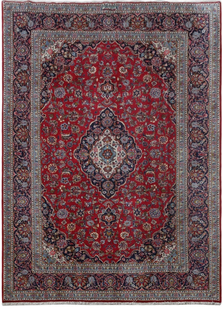 Handcrafted 8.2 x 11.4 Red Persian Kashan Rug: Handcrafted 8.2 x 11.4 Red Persian Kashan Rug Free continental US Shipping Enhance your living space with this exquisite 8.2 x 11.4 Red Persian Signed Kashan Rug. Handcrafted by skilled Persian artisa