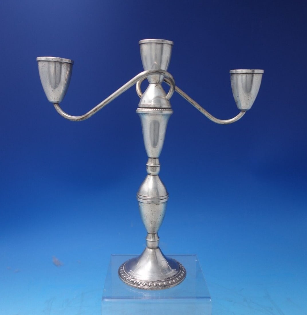 Gadroon 3-Light Sterling Silver Candelabra by Duchin Creations 1940: Gadroon 3-Light Sterling Silver Candelabra by Duchin Creations 1940 This exquisite Gadroon candelabra by Duchin Creations features a stunning design in sterling silver, crafted circa 1940. With three 
