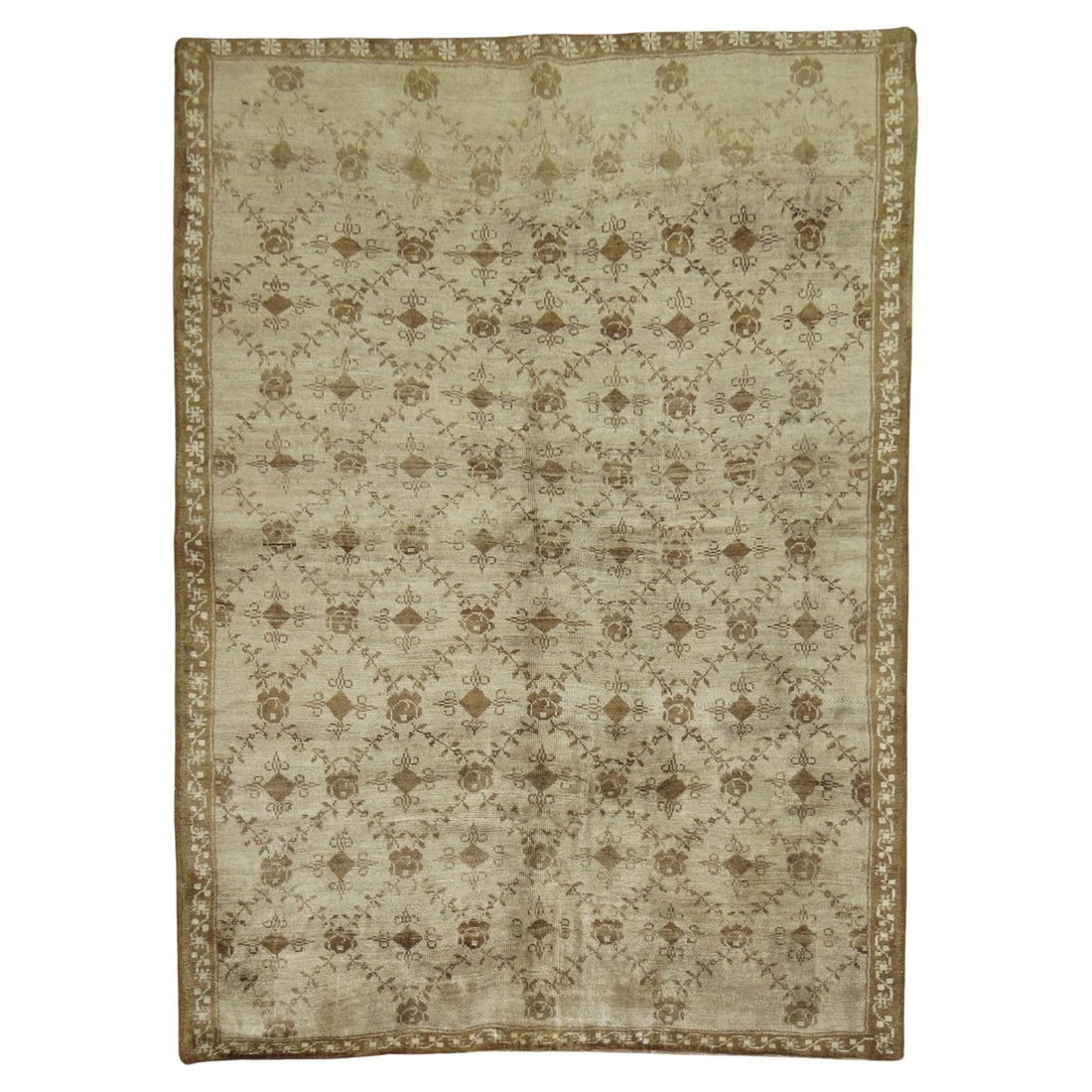 Zabihi Collection Vintage Turkish Hand-Woven Wool Rug 6' x 7'6'': Zabihi Collection Vintage Turkish Hand-Woven Wool Rug 6' x 7'6'' This exquisite vintage Turkish rug showcases a stunning all-over floral design in neutral tones, perfect for enhancing your living spac