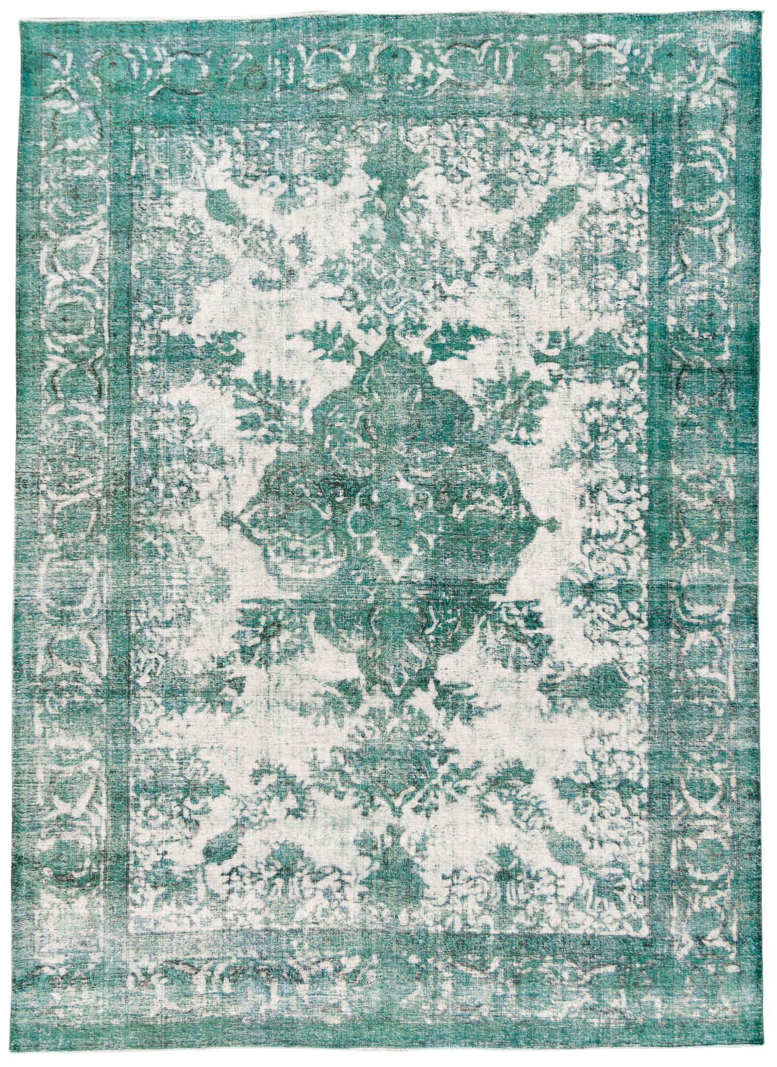 Vintage Hand-Knotted Overdye Rug 9'3 x 12'9 Green Wool: Vintage Hand-Knotted Overdye Rug 9'3 x 12'9 Green Wool Enhance your home with this exquisite mid-20th century vintage Overdye rug, meticulously hand-knotted and featuring a stunning allover design. Th