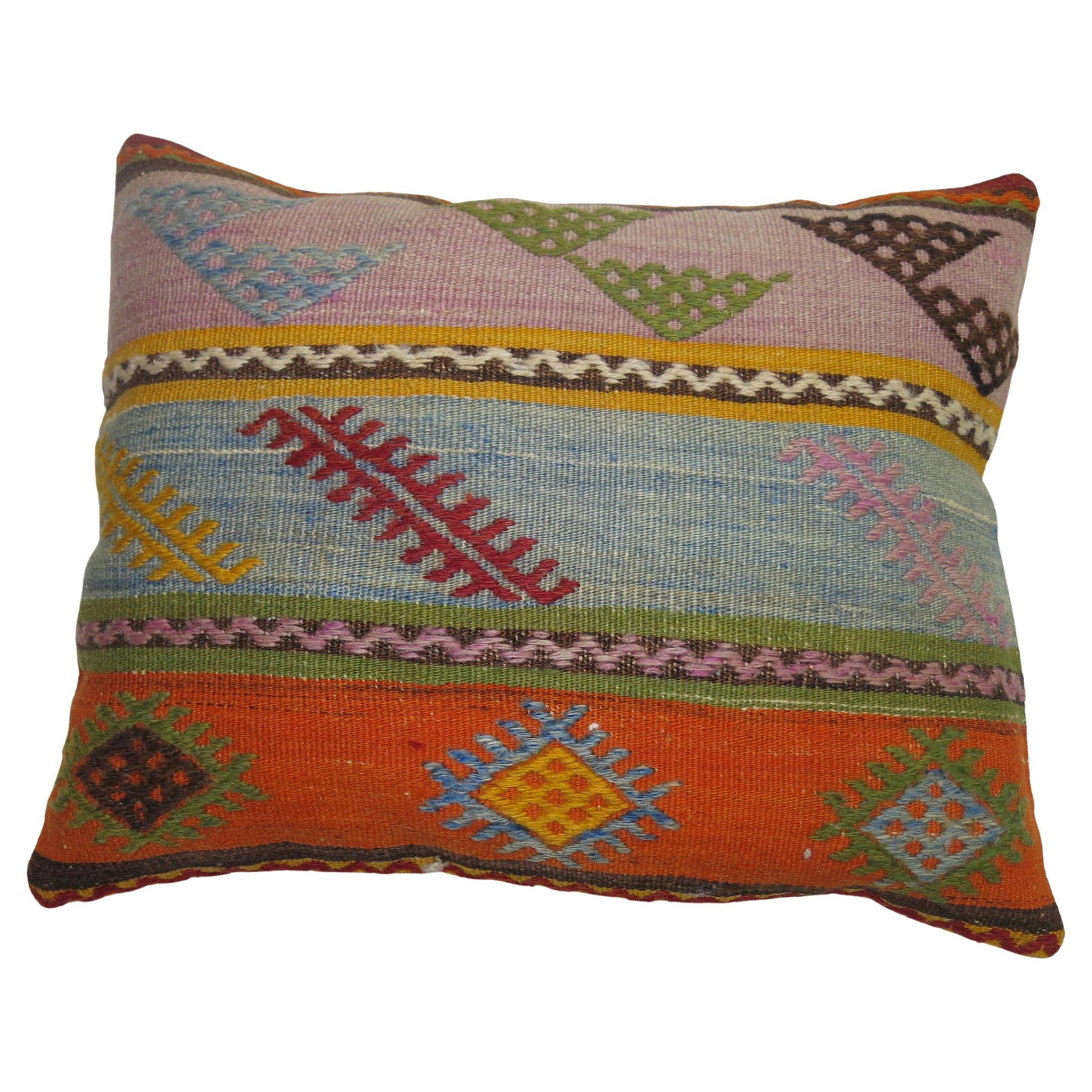 Navajo Style Turkish Kilim Pillow 16 x 20 Cotton Back Foam Insert: Navajo Style Turkish Kilim Pillow 16 x 20 Cotton Back Foam Insert This pillow features a front crafted from a vintage Turkish Kilim, complemented by a cotton back. It is designed in a Navajo-inspired 