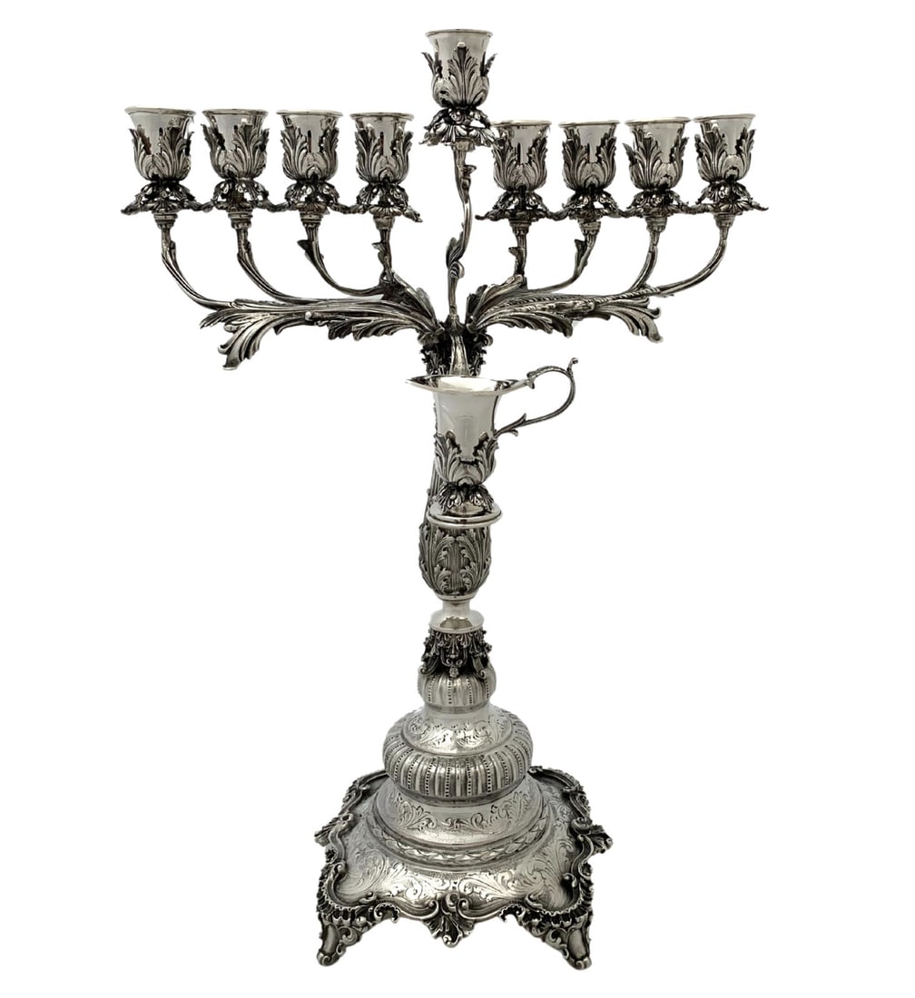 Ornate 925 Sterling Silver Handmade Leaf Menorah 20 Inches (1 of 3)
