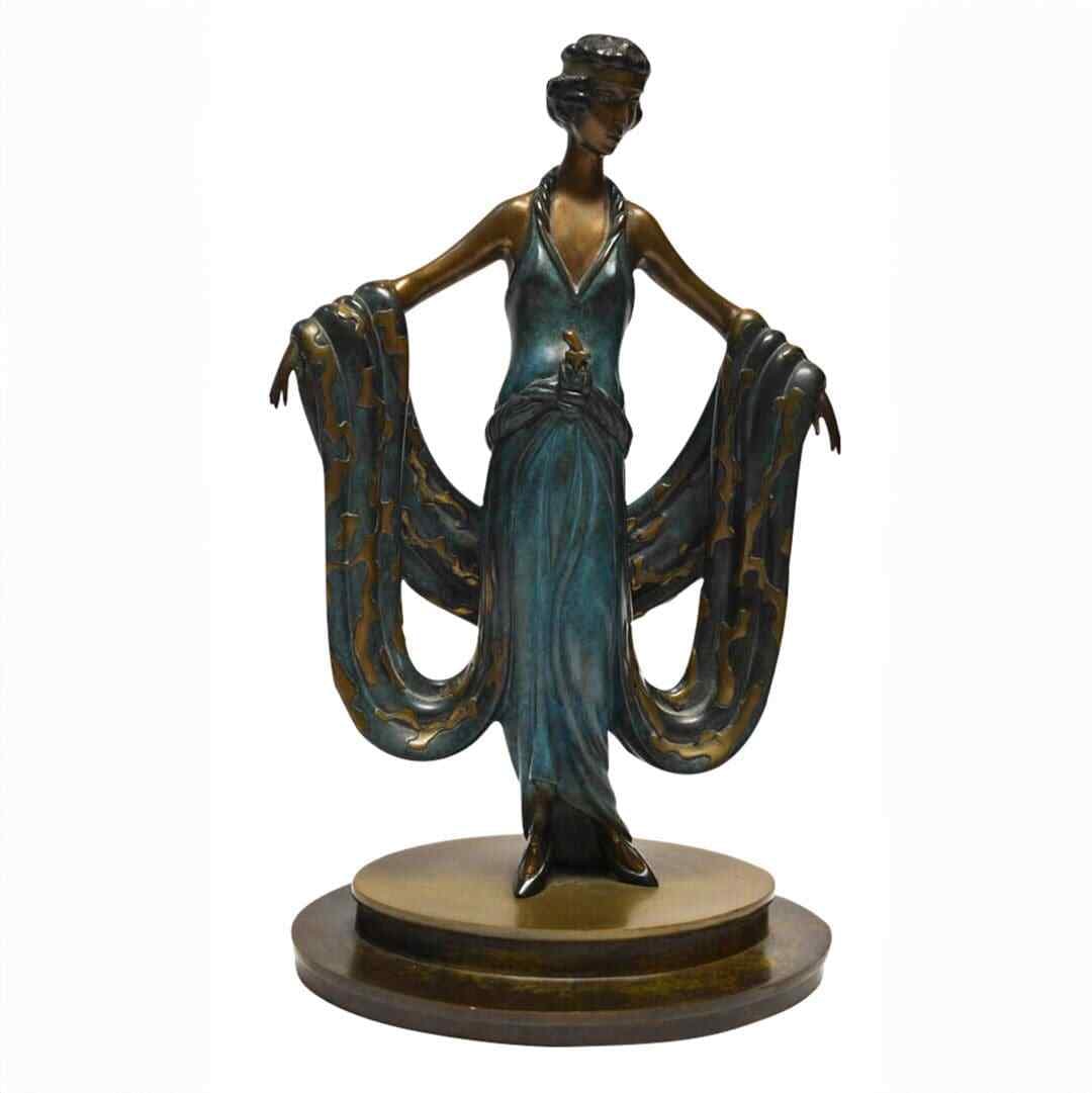 Erte Gala signed bronze female figure limited edition 145 of 300: Erte Gala signed bronze female figure limited edition 145 of 300 This is a limited edition bronze sculpture titled "Gala" by Erte, produced in the United States during the 1980s. The medium-sized artw