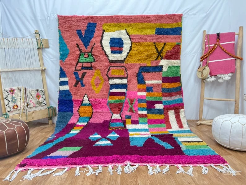 Authentic Handmade Colorful Wool Rug 9 x 5 Feet Morocco: Authentic Handmade Colorful Wool Rug 9 x 5 Feet Morocco Discover the beauty of this authentic handmade wool rug, featuring stunning soft colors. This exquisite piece is handwoven in the Atlas Mountain