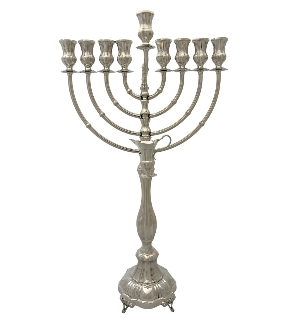 Handmade 925 Sterling Silver Chanukah Menorah Fluted Shiny Finish (1 of 3)