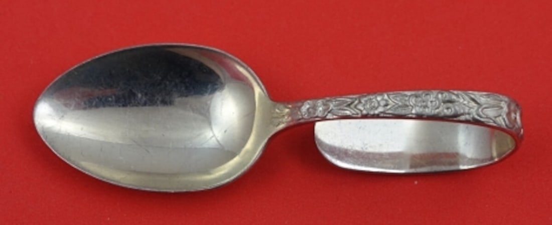 Kirk Repousse Sterling Silver Baby Spoon with Bent Handle 3 1/4 Inch (1 of 2)