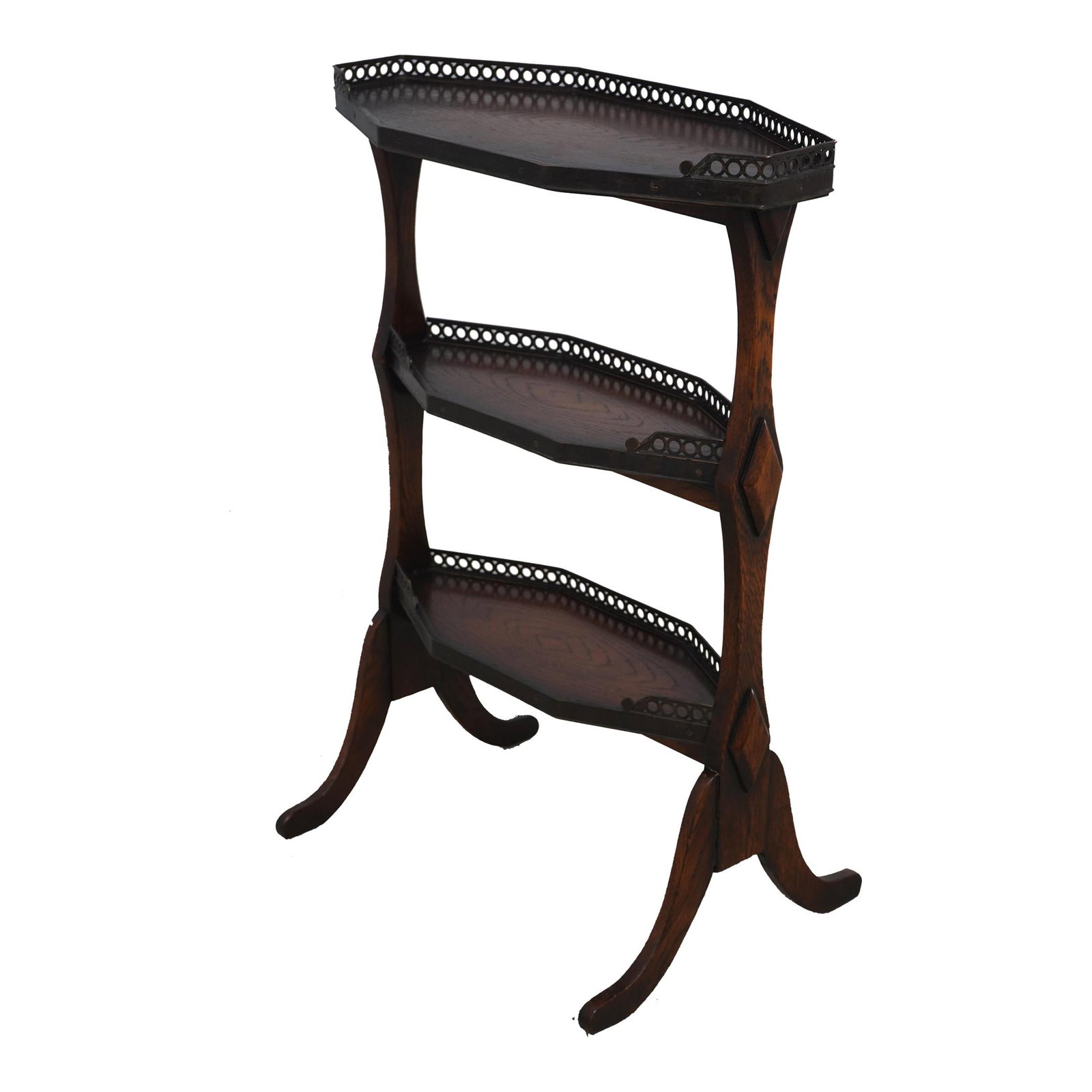 Theodore Alexander Country French Oak 3 Tier Table with Brass Gallery: Theodore Alexander Country French Oak 3 Tier Table with Brass Gallery This Theodore Alexander Oak 3 Tier Country French Table is a beautifully crafted occasional table that showcases high-quality cons