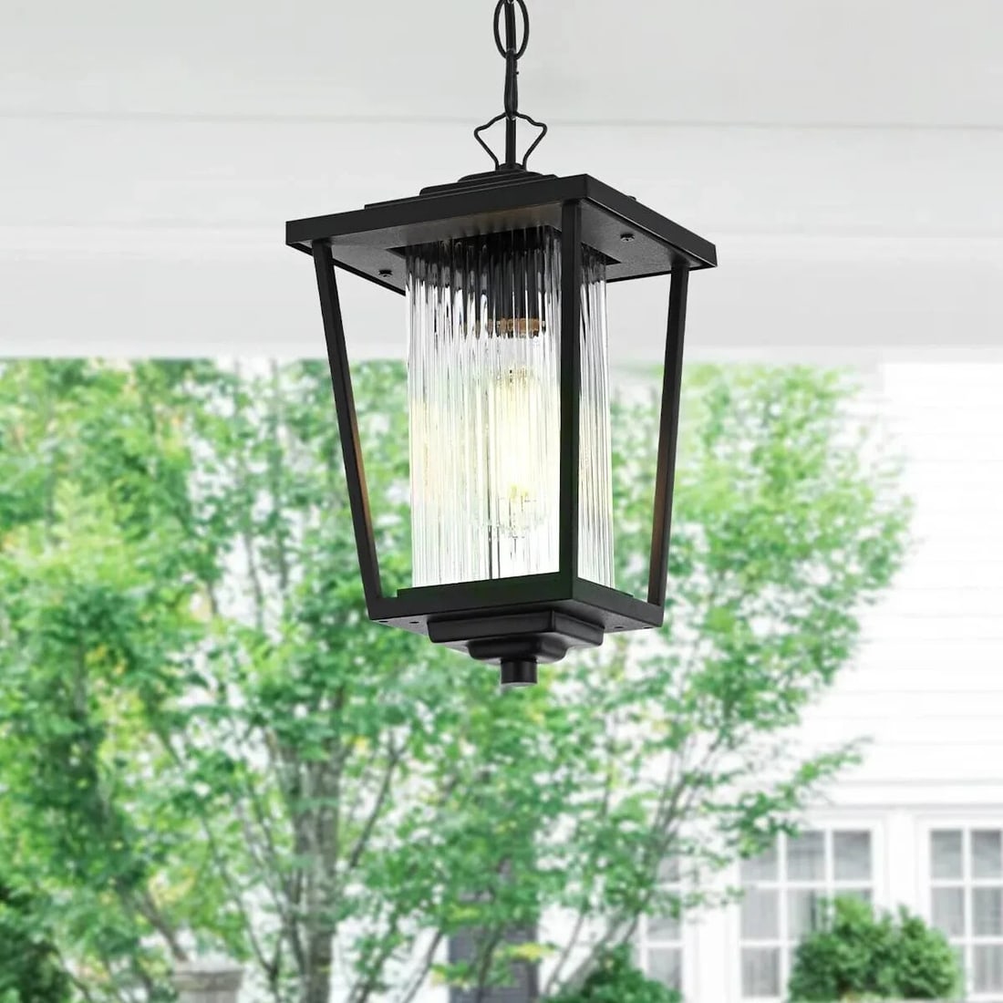 Black Outdoor Pendant Light York Ribbed Glass 12.5 in (1 of 10)