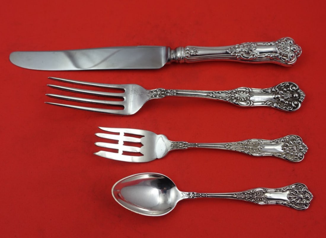 Roden New Kings Sterling Silver 4-Piece Dinner Place Setting: Roden New Kings Sterling Silver 4-Piece Dinner Place Setting This exquisite 4-piece dinner size place setting from the New Kings pattern by Roden is crafted from high-quality sterling silver. The set 