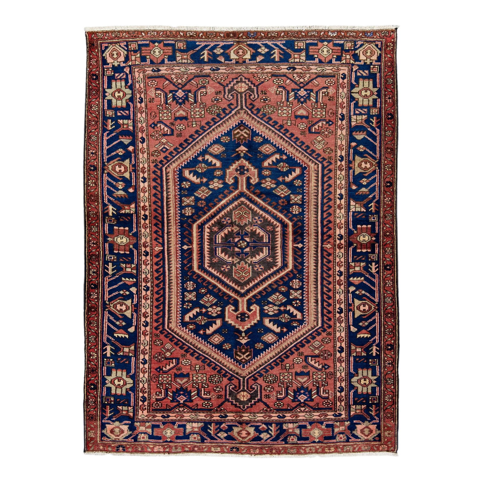 Vintage Persian Red Geometric Wool Rug 4'10" X 6'4" Hand-Knotted: Vintage Persian Red Geometric Wool Rug 4'10" X 6'4" Hand-Knotted This beautiful vintage Persian rug features a stunning hand-knotted design in a vibrant red field, accented with multicolored geometric