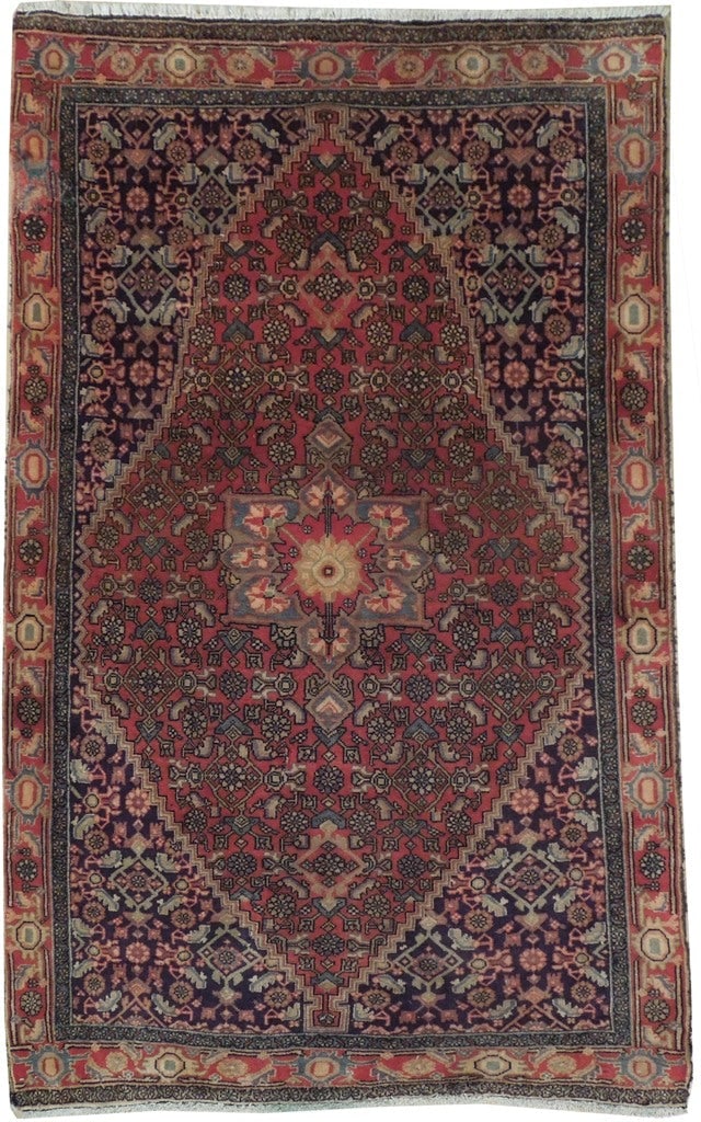 Semi Antique Persian Bijar Rug 46 x 74 Inch Dark Salmon Handmade Wool (1 of 7)