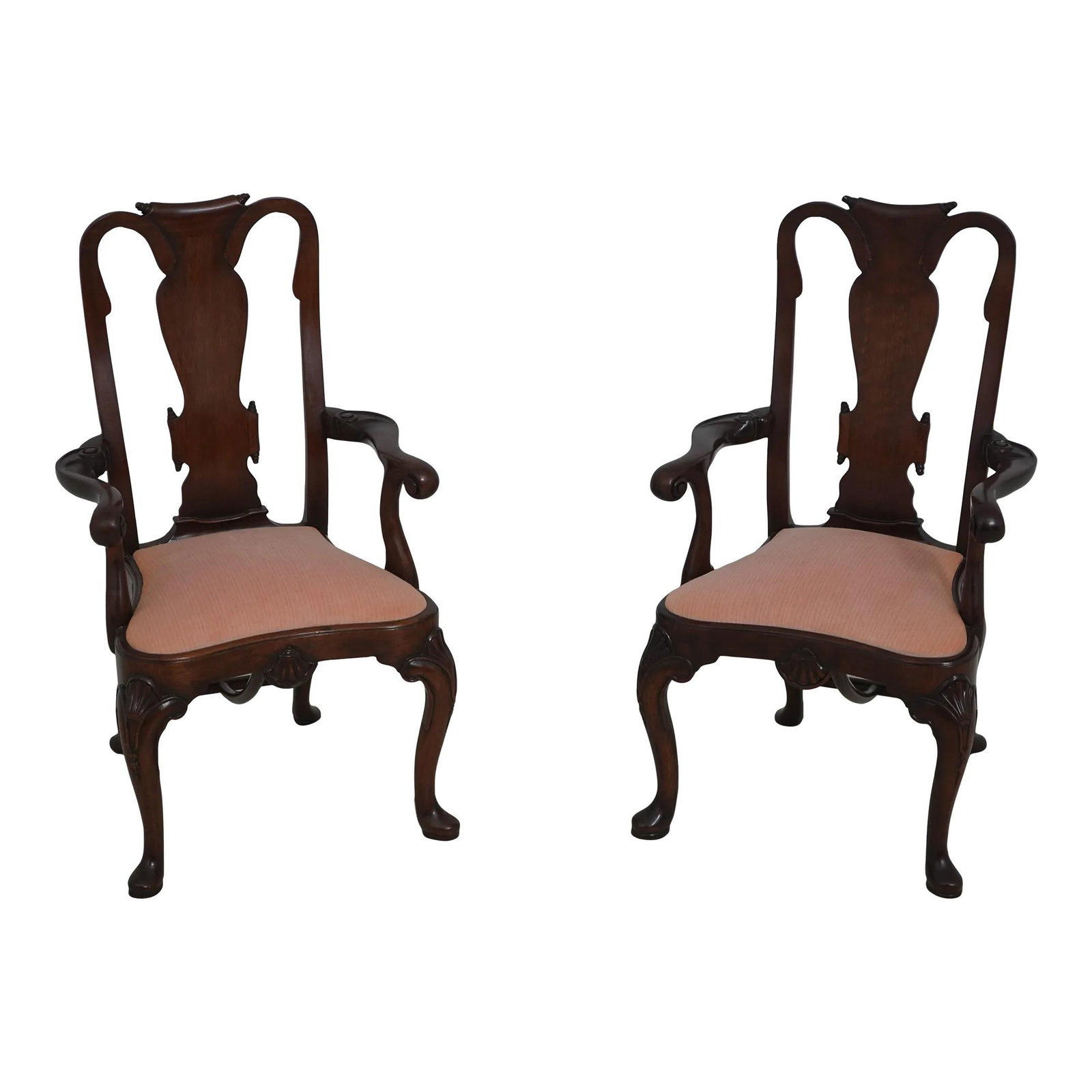 Exquisite Pair of Mahogany Accent Chairs with Carved Details: Exquisite Pair of Mahogany Accent Chairs with Carved Details This exquisite pair of small scale mahogany decorative occasional accent chairs showcases fine carved details and high-quality construction