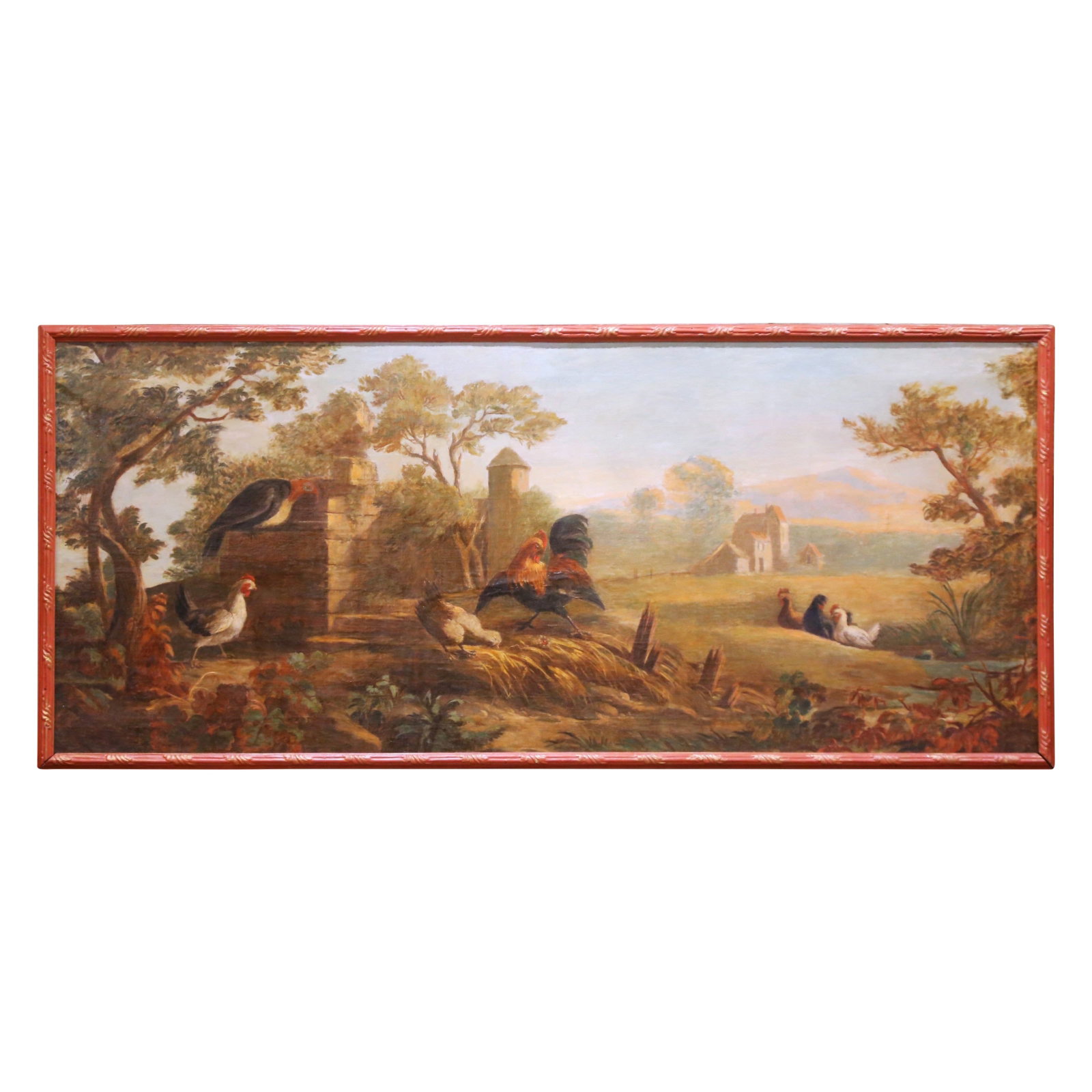 French Provincial Barnyard Oil Painting with Roosters and Hens (1 of 10)