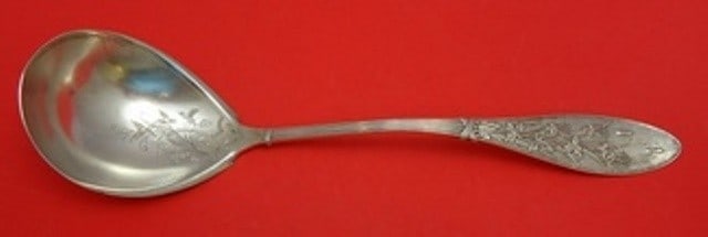 Whiting Honeysuckle Sterling Silver Soup Ladle Brite-Cut 11 3/4": Whiting Honeysuckle Sterling Silver Soup Ladle Brite-Cut 11 3/4" This exquisite soup ladle is part of the Honeysuckle pattern by Whiting. Crafted from high-quality sterling silver, it features a strik