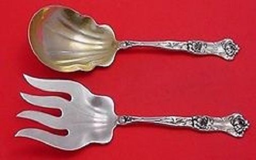 Wallace Peony Sterling Silver 2 Piece Salad Servers 9 FHAS (1 of 1)