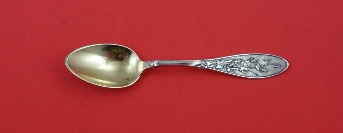 Whiting Honeysuckle Sterling Silver Demitasse Spoon Gold Washed 4 5/8" (1 of 2)
