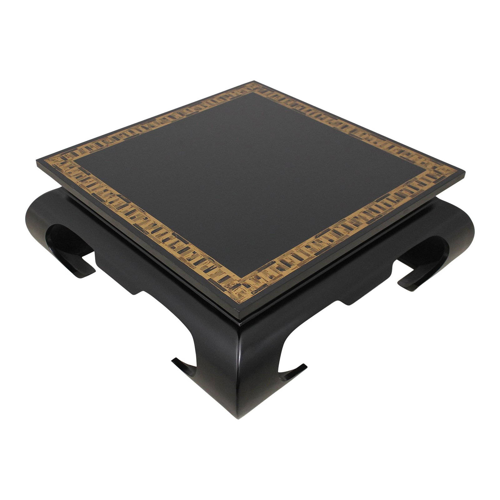 Mid Century Modern Black Coffee Table Asian Inspired Design 40x40: Mid Century Modern Black Coffee Table Asian Inspired Design 40x40 This exquisite Mid Century Modern coffee cocktail table showcases a stunning Asian-inspired design with a beautifully decorated border